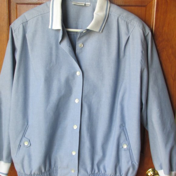 Alfred Dunner Blue Jacket with White Knit Collar and Cuffs Sz. 18 - Picture 4 of 9